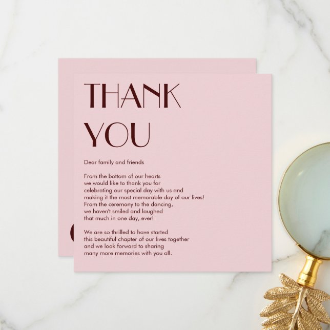 Marrón y rosa pálido boda moderno tarjeta de agrad (Anverso/Reverso In Situ)