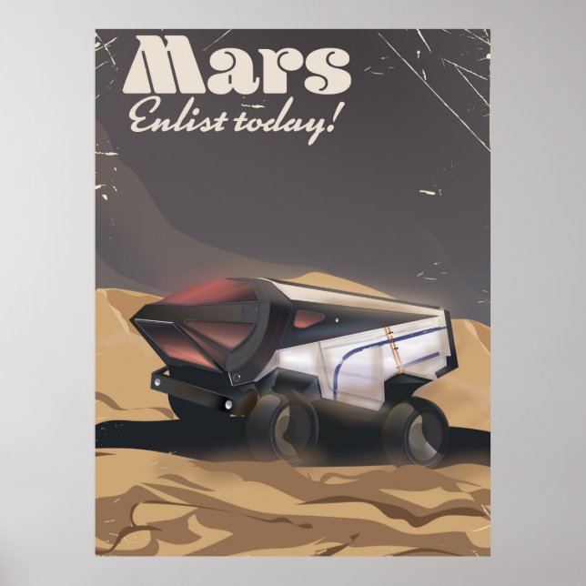 ¡Mars, alístate hoy! Póster espacial militar retro (Frente)