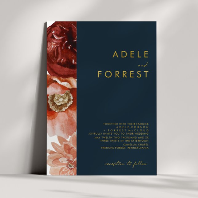 Marsala Autumn Floral | Invitación a la boda naval (Subido por el creador)