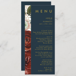 Marsala Autumn Floral Menú de cena Boda de la Ma