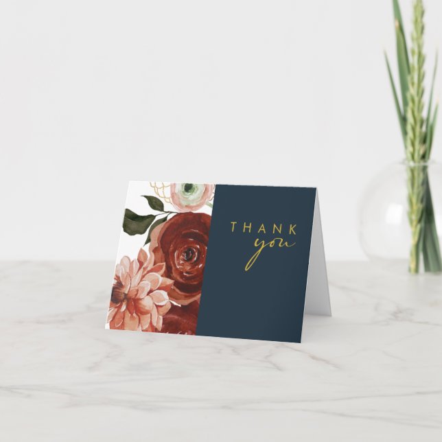 Marsala Autumn Floral | Tarjeta de agradecimiento  (Anverso)