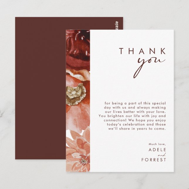 Marsala Autumn Floral | Tarjeta de recepción de ag (Anverso / Reverso)