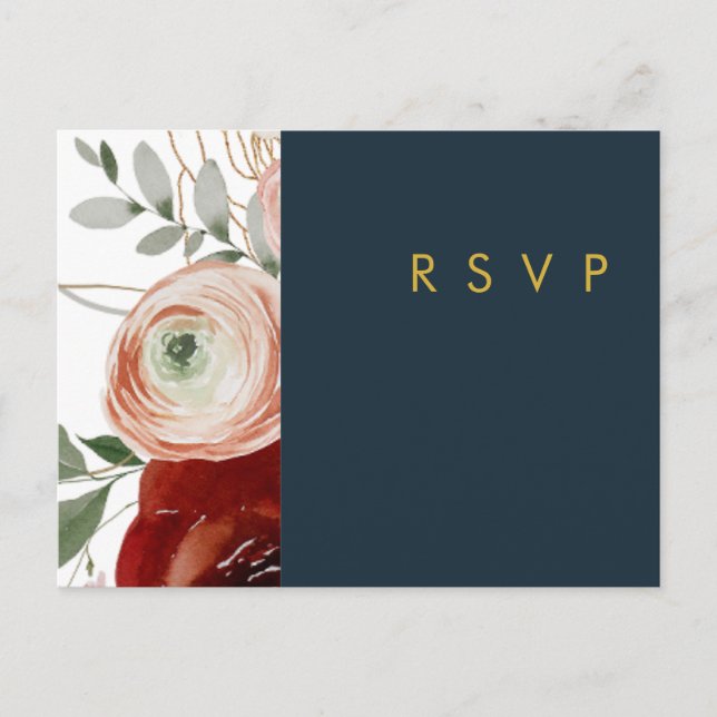 Marsala Autumn Floral | Tarjeta postal RSVP de bod (Anverso)