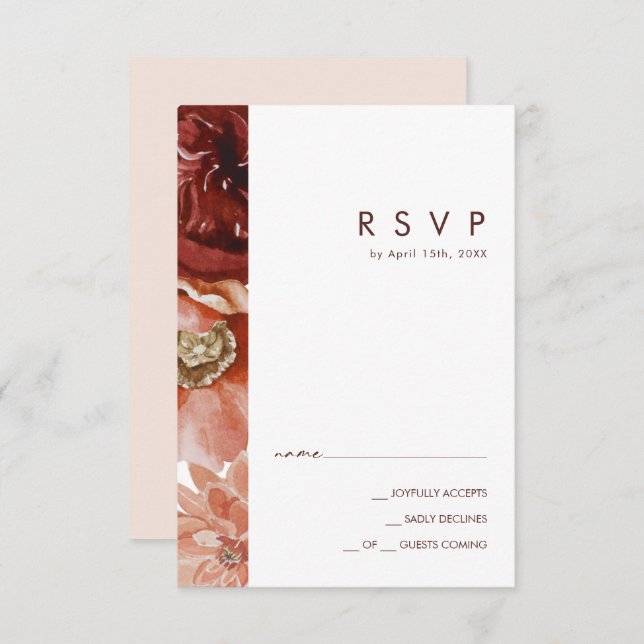 Marsala Autumn Floral | Tarjeta RSVP de Rubor (Anverso / Reverso)