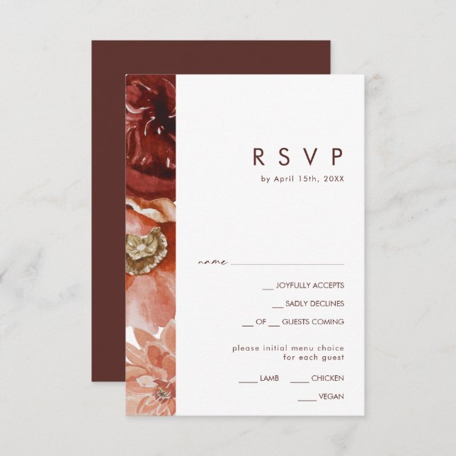 Marsala Autumn Floral White Menu Choice RSVP Card (Anverso / Reverso)