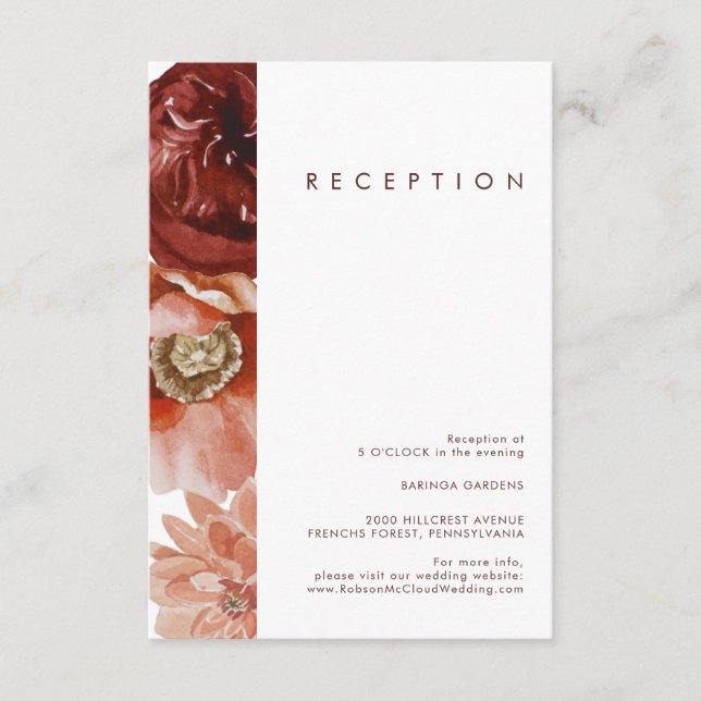 Marsala Autumn Floral White Wedding Tarjeta de rec (Anverso)
