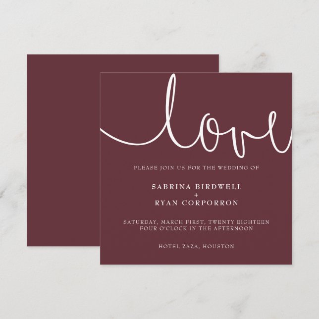 Marsala + blanca clásica invitación a la boda (Anverso / Reverso)