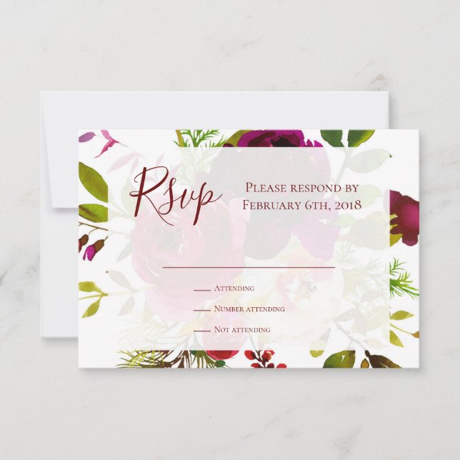 Marsala Borgoña Moda floral RSVP Respuesta Inserta (Anverso)