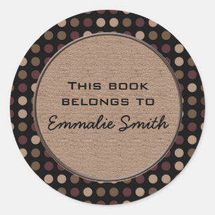 Marsala Brown Black Polka Dot Book Name Pegatina
