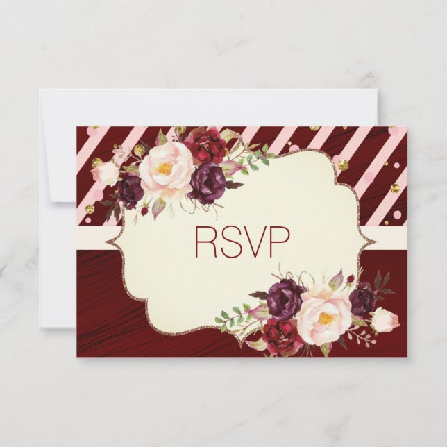 Marsala Burgandy Watercolor Floral RSVP Card (Anverso)
