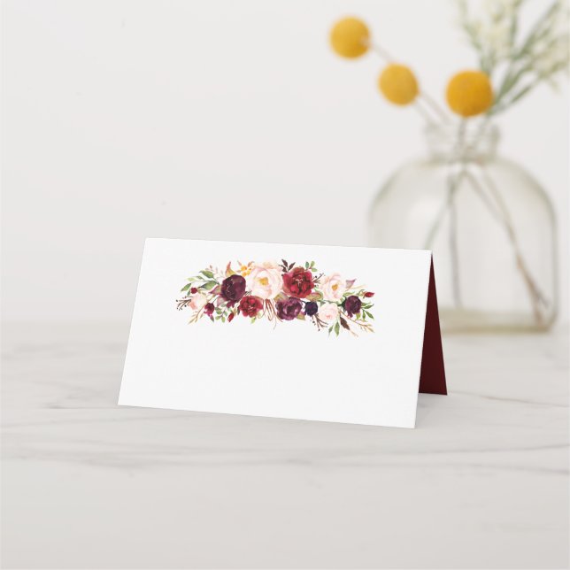 Marsala Burgundy Boda Floral Doble Tarjeta de Luga (Anverso)
