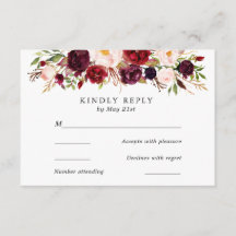 Marsala Burgundy Flowers Boda Tarjeta RSVP