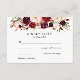 Marsala Burgundy Flowers Boda Tarjeta RSVP