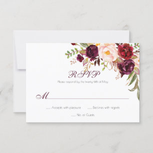 Marsala Burgundy White Roses Classic RSVP  
