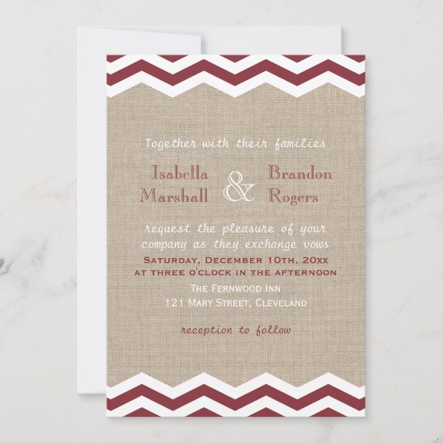 Marsala Chevrons en la invitación a la boda de Bur (Anverso)