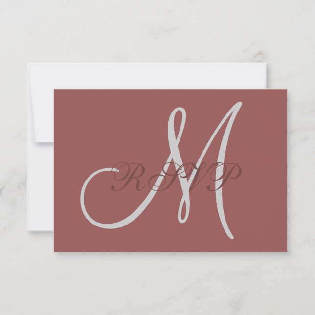 Marsala Elegant Wedant RSVP Card con Monograma (Anverso)