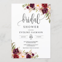 Marsala Floral Corners Bridal Shower Invitación