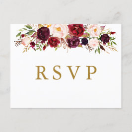 Marsala Flores de Borgoña Boda Tarjeta postal RSVP