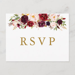 Marsala Flores de Borgoña Boda Tarjeta postal RSVP