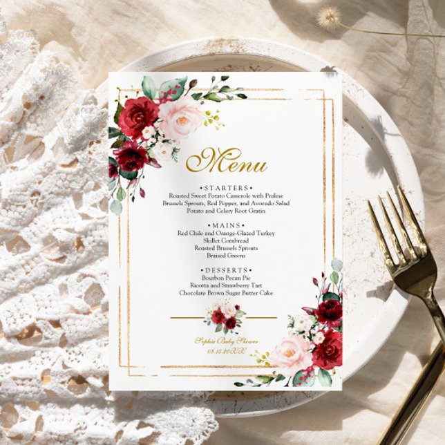 Marsala Flores y menú Baby Shower Gold Frame (Subido por el creador)
