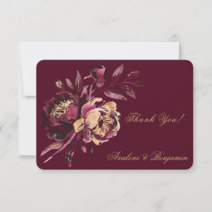 Marsala Gold Painted Peony Boda Gracias tarjeta