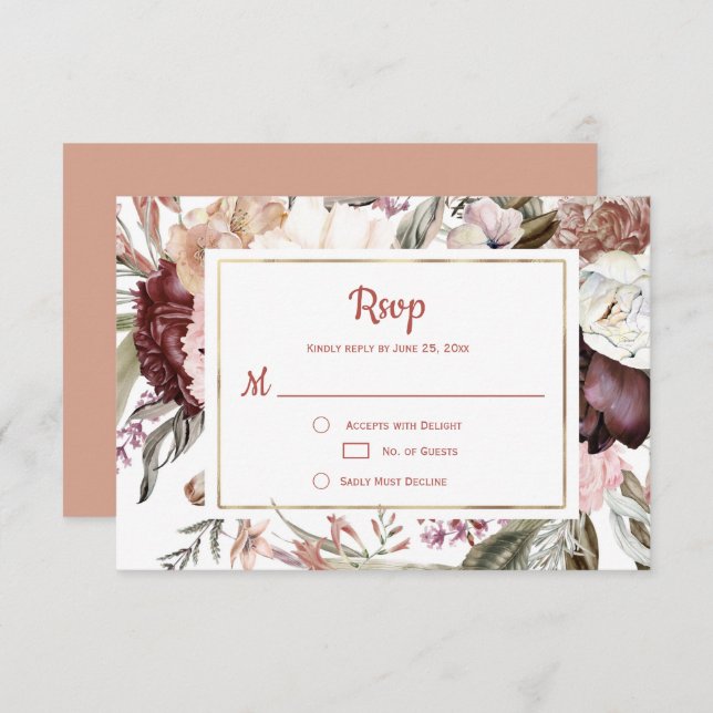 Marsala Peach Terracotta Floral Rosa RSVP (Anverso / Reverso)