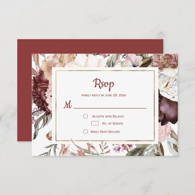 Marsala Peach Terracotta Floral Rosa RSVP (Anverso / Reverso)