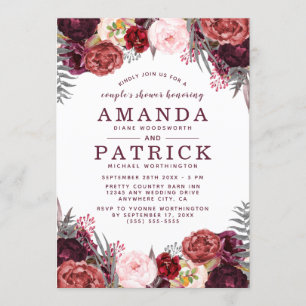 Marsala Peony Fall Boho Parejas Invitaciones a la
