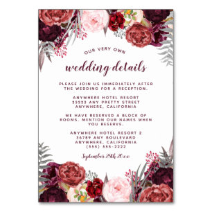Marsala Peony Fall Wedding Insertar Tarjetas de re