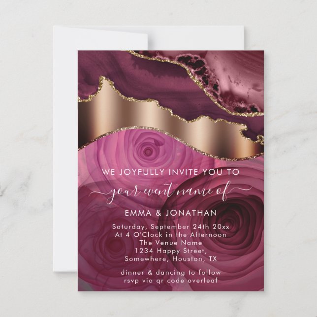 Marsala Rosas Glutter de código QR de borde floral (Anverso)