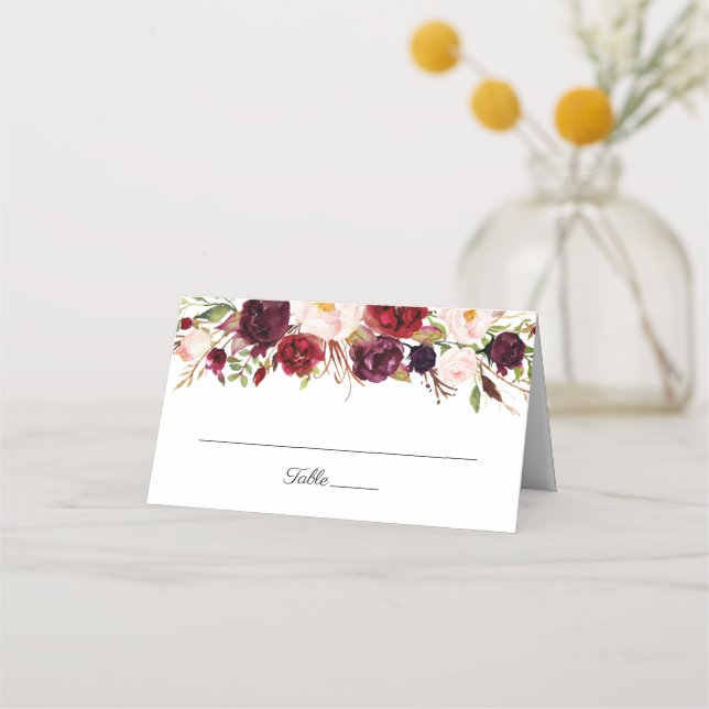Marsala y Boda floral rosado tarjetas plegadas (Anverso)