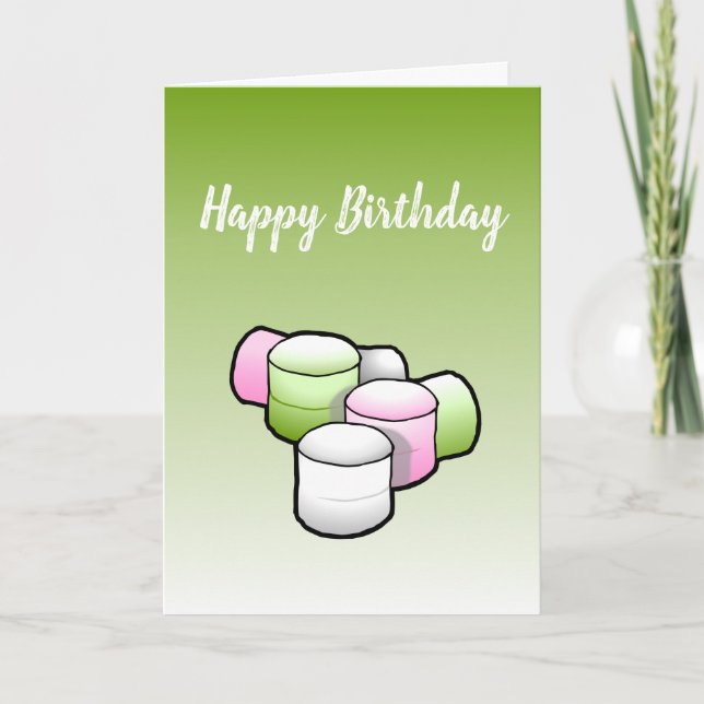 Marshmallow en tarjeta de cumpleaños de saludo dob (Anverso)