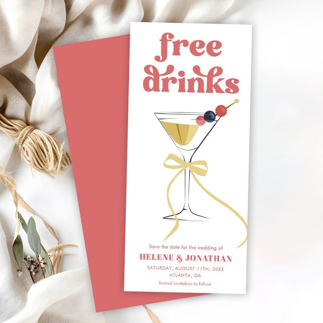 Martini Bebidas Gratuitas Boda Elegante Guardar La (Martini Free Drinks Elegant Wedding Save The Date)