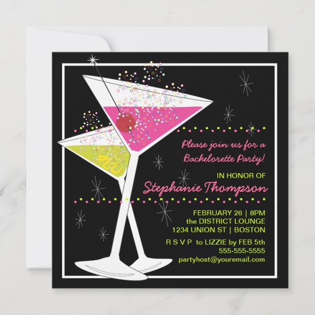 Martini Cocktail Bachelorette Party Invitación (Anverso)