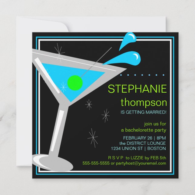 Martini Cocktail Bachelorette Party Invitación (Anverso)