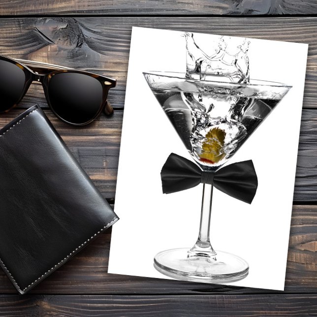 Martini Glass Mans Cualquier número Invitación a f (Martini invitation with bow tie and occasion invitation. All text can be changed as needed.)