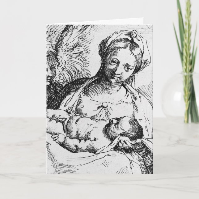 Mary and Child Line Art, una carta de Navidad vint (Anverso)