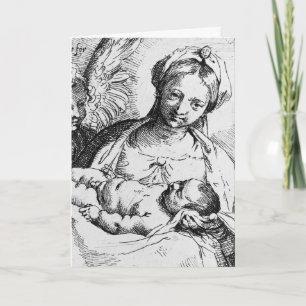Mary and Child Line Art, una carta de Navidad vint