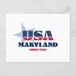 Maryland en postal roja, blanca y azul