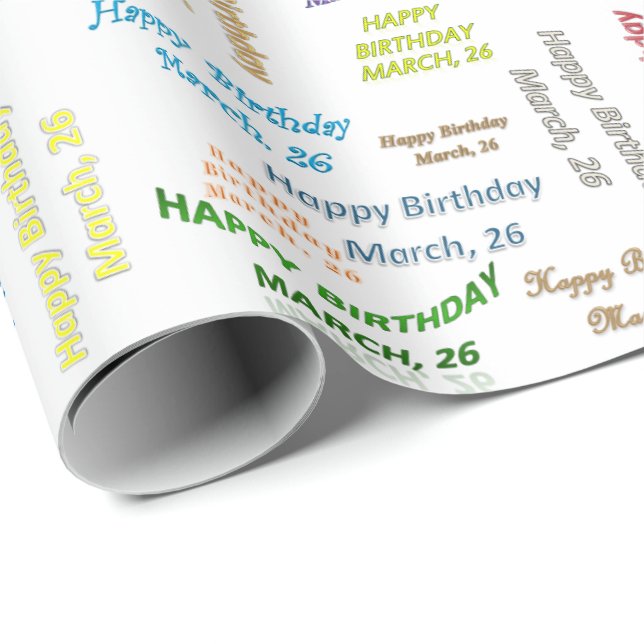 Marzo, 26 Papel de ajuste de regalo por cumpleaños (Esquina del rollo)