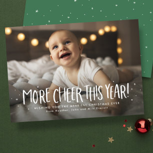 Más alegría este año tarjeta verde de Navidad con 