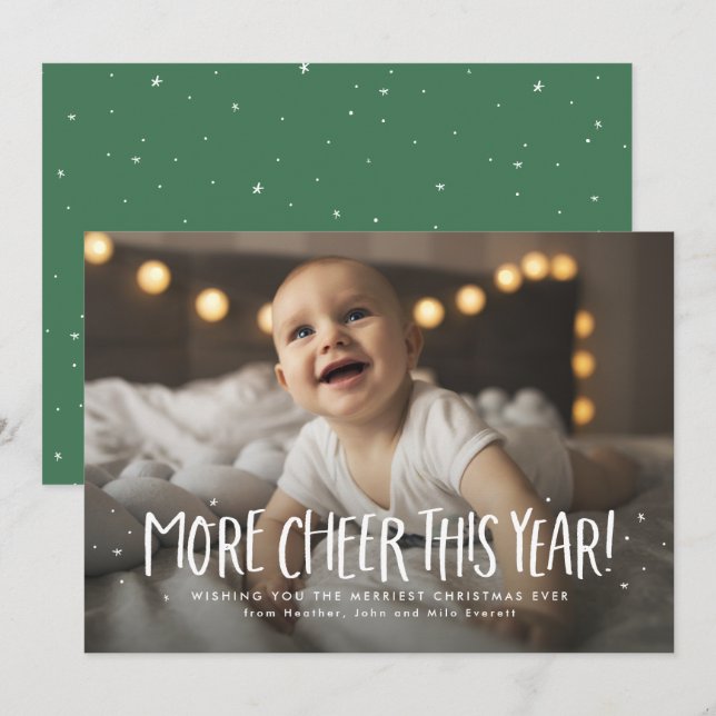 Más alegría este año tarjeta verde de Navidad con  (Anverso / Reverso)
