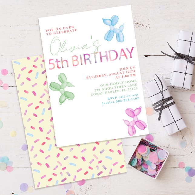 Más de 5 años de la invitación a un perro con glob (modern typography colorful 5th birthday party invitation )