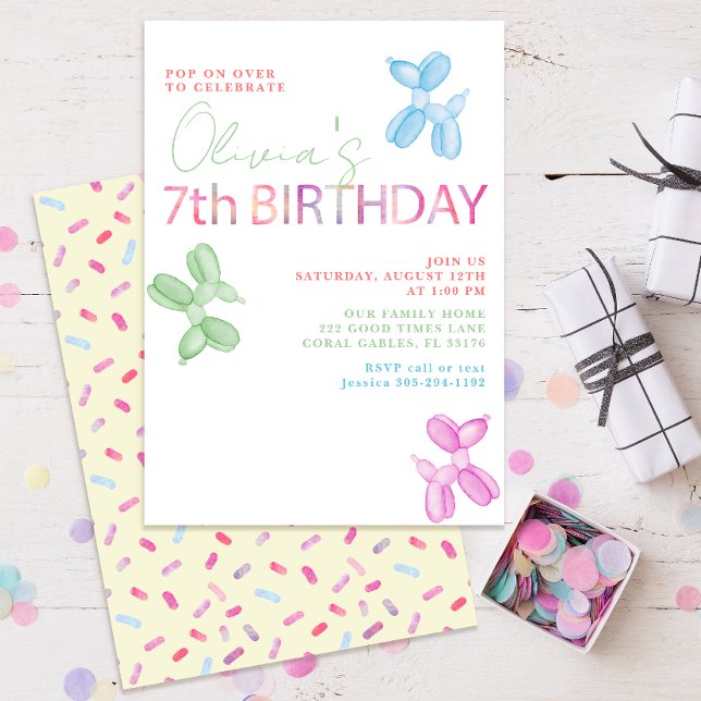 Más de 7 años de invitación (cute pastel seventh birthday party invitations)