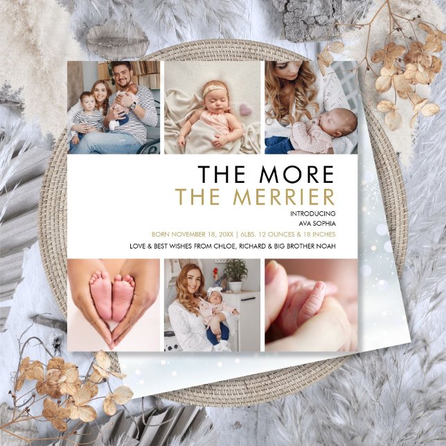 Más Fotos De Navidad Nacimiento Más Divertido  (More The Merrier Photo Christmas Birth Holiday Card)