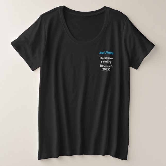 Más nombre de tamaño en la camiseta negra Reunión  (Anverso del diseño)
