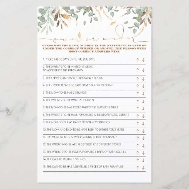 Más o menos tarjeta de juego Baby Shower (Anverso)