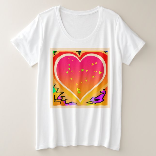 Más tamaño Mujeres Corazones Gráfica camiseta (Anverso del diseño)