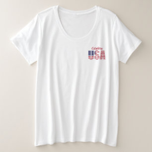 Más tamaño Patriótico USA Comfy White T-Shirt
