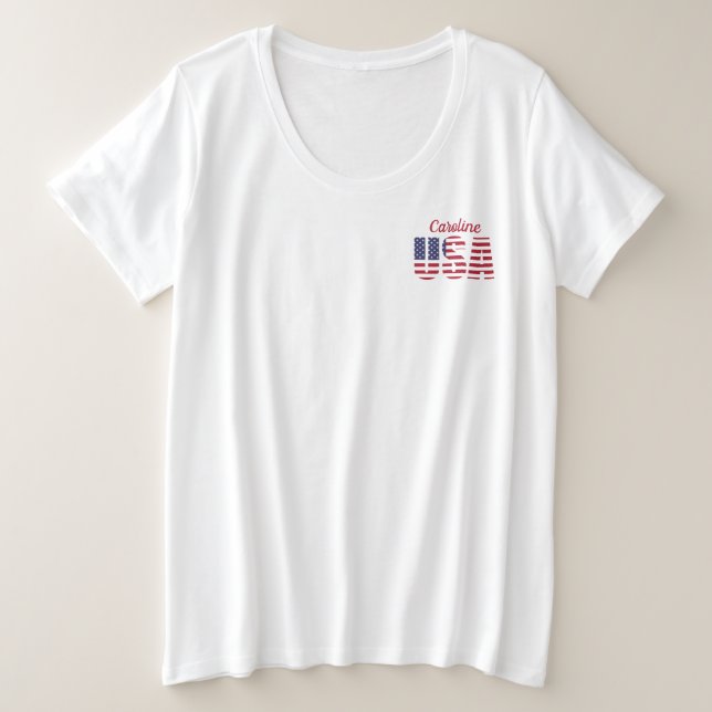 Más tamaño Patriótico USA Comfy White T-Shirt (Anverso del diseño)